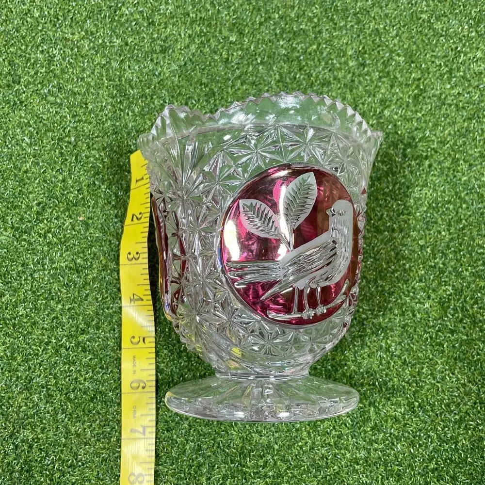Vintage HOFBAUER BYRDES Lead Red Byrdes Crystal Diamond Clear Decor Vase